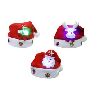 Weihnachten Weihnachtsmannmütze mit Licht 30 x 40 cm , 3-fach sortiert