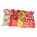 Weihnachten Textil-Geschenkbeutel mit Zugband  18 cm x 23 cm , 4-fach sortiert