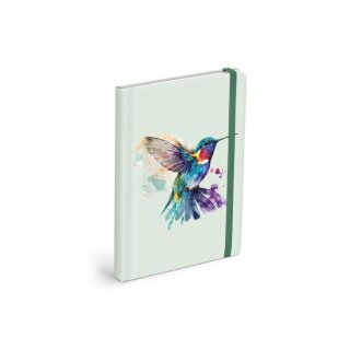 Notizbuch liniert "Kolibri" fester Einband mit Gummiband , 18 x 13 cm