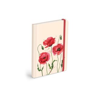 Notizbuch unliniert "Wolfsmohn" fester Einband mit Gummiband , 18 x 13 cm