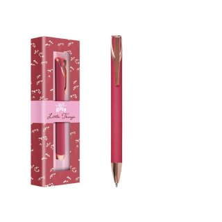 Kugelschreiber Metall- Druckkugelschreiber Rosegold / Matt Rot, elegante Geschenkverpackung