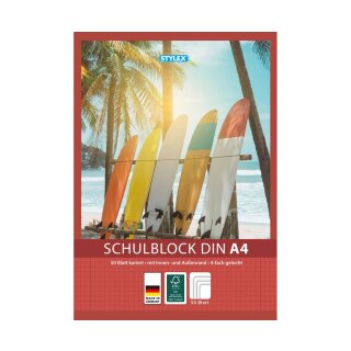 Schulblock A4 kariert - Lineatur 28,  mit 4fach Lochung und Rand - 50 Blatt -60 g/m²