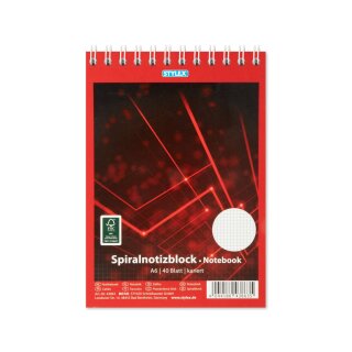 Schreibblock Notiz- Spiralblock  A6, 40 Blatt - kariert
