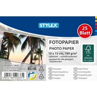 Fotopapier 10 x 15 cm -  weiß, glänzend   25 Blatt, 180 g/m²