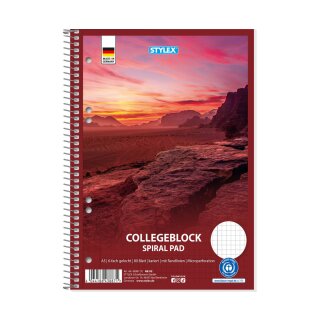 Collegeblock  A5  kariert, Spiralblock - perforiert mit Innenrand, 80 Blatt - 60g/m²