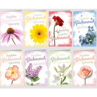 Glückwunschkarten  Geburtstag / Blumenmotiv - mit Versandumschlag ,  sortiert