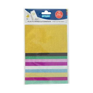 Glitzerpapier selbstklebend 15 cm x 10 cm ,10 Blatt farbig sortiert, , im Polybeutel