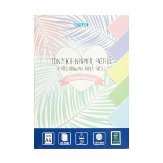 Tonzeichenpapier A4 110 g/m² - 20 Blatt kopfgeleimt, 5 Pastellfarben- sortiert,