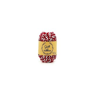 Bindeband Papier- Geschenkband / Bastelband 10 m x Ø 2mm - WEISS / ROT -