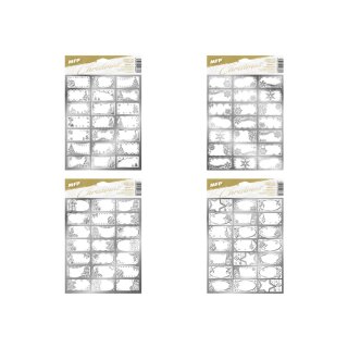 Weihnachten  Geschenkaufkleber - silber- 21 Stück , A4- Format ,  Motiv-Mix