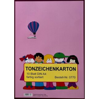 Tonzeichenkarton A4 180 g/m² - 10 Blatt  farbig sortiert , Block kopfgeleimt