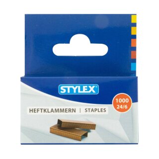 Heftklammern  Nr. 24/6 - 1000 Stück, verkupfert - Schenkellänge 6 mm, auf Blisterkarte