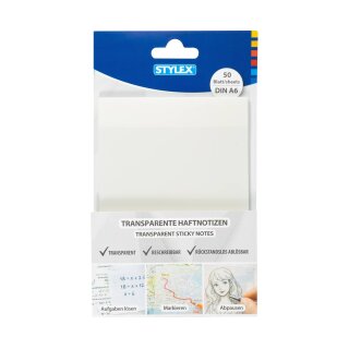 Haftnotizen transparent - DIN A6 - selbstklebend , 50 Blatt im Polybeutel