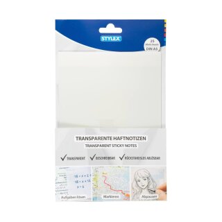 Haftnotizen transparent - DIN A5 - selbstklebend , 25 Blatt im Polybeutel