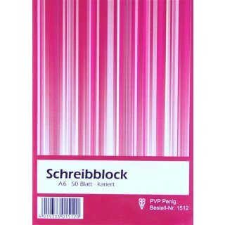Schreibblock A6 Notizblock  kariert -  50 Blatt