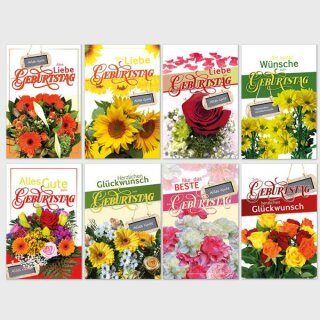 Glückwunschkarten  Geburtstag -Blumenmotiv - mit Versandumschlag ,  sortiert