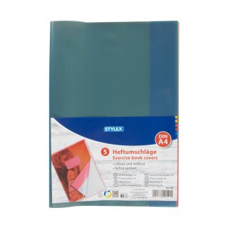 Heftumschläge - Hefthüllen A4, transparent / farblich sortiert, im 5er Pack