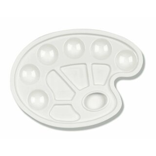 Mischpalette Kunststoff- Palette ,  Oval  mit Griffloch / 10 Mischmulden