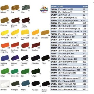 Acrylfarben Profi- Qualität  Einzelfarben  75 ml Tuben - Lichter Ocker / 500 -     VE 12