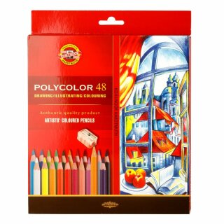 Polycolor- Künstlerfarbstifte 48er Pack inklusive   Anspitzer u. 2 Graphitstifte