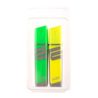 Textmarker - Keilspitze 1 - 5 mm / gummierte Griffzone   " Gelb / Grün " ,  im 2er Pack