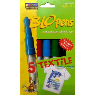Blo Pen " Textil Farben" 5er Pack  inklusive Schablone