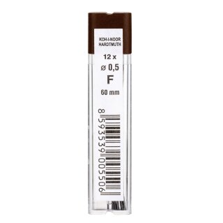 Minen -  0,5 x 60 mm Feinminen für Druckbleistifte - Gradation F -  im 12er Pack
